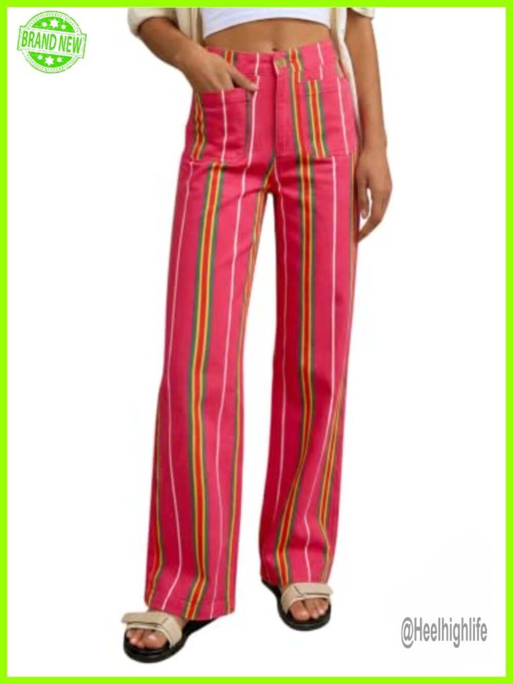 High Waisted Striped Jeans Color Block Stretchy Straight Leg Baggy Y2K Trendy
